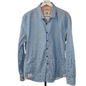 Lux Society Blue Patterned Men's Casual Button Down Shirt